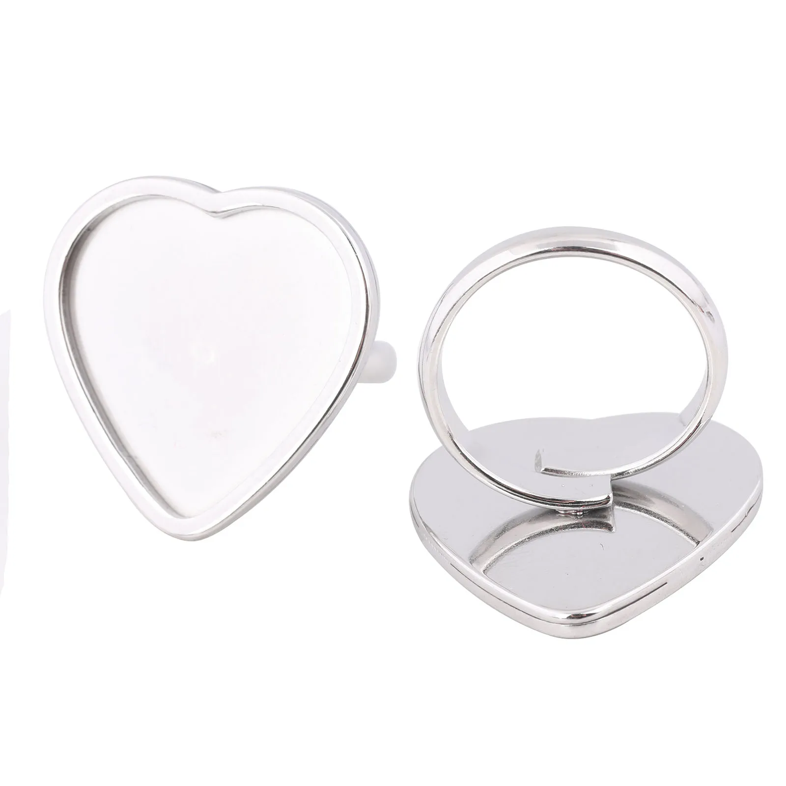 5pcs Stainless Steel Fit 20mm Heart Cabochon Ring Base Setting Blanks Diy Adjustable Finger Ring Bezels For Jewelry Making