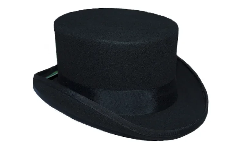 Black 11.5cm High Wool Felt Top Hat Victorian Traditional Formal Fedoras Cylinder Hats Tricks Stage Magic Costumes Detective