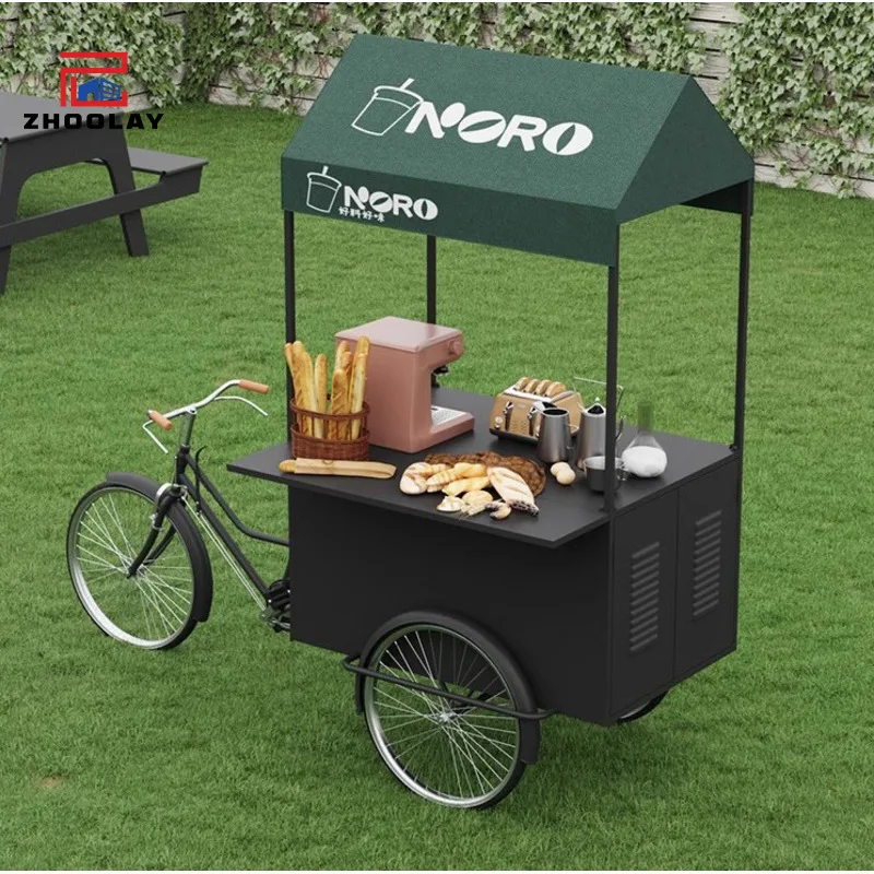 custom.Outdoor Night Market Stall Beverage Car Three Wheeled Iron Art Float Food and Snack Market Stall Sweets