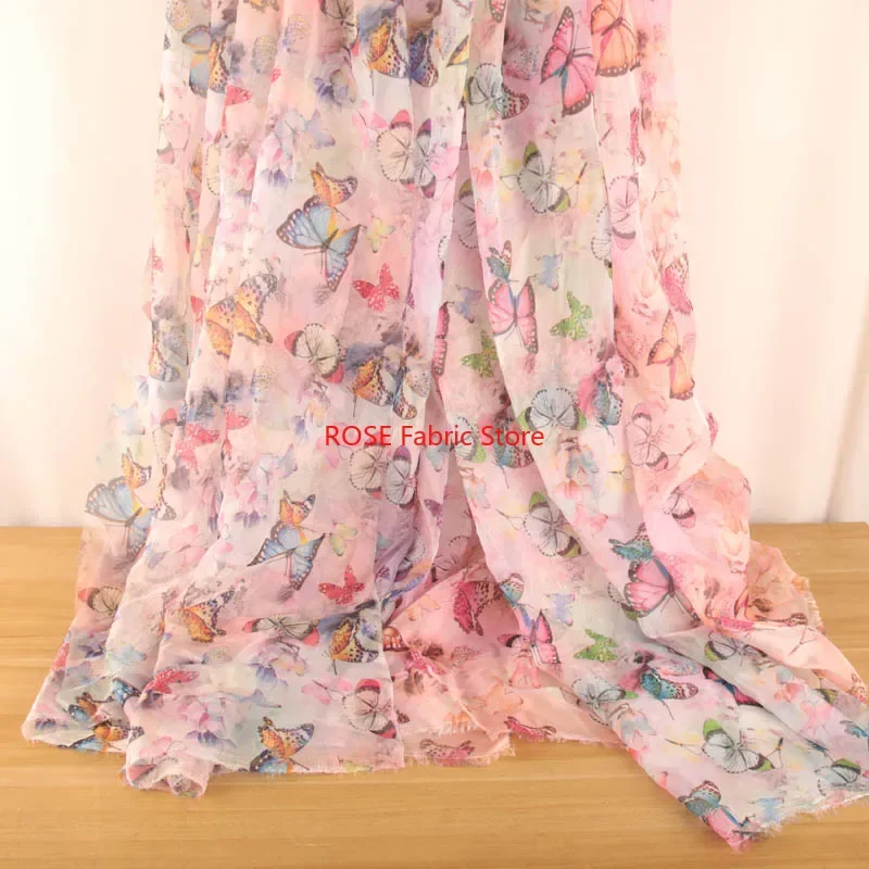 3D Butterfly Gradient Print Chiffon Fabric For Shirt,Wedding Dress, Summer Dress, Beach Dress