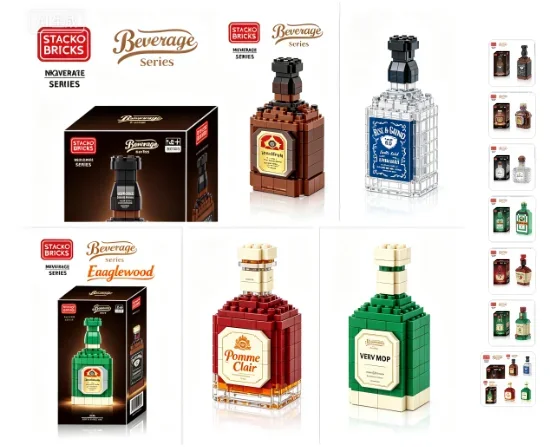 Simulation Wine Bottle Building Block Set - Liquor Bottle Decor, Creative Construction Toy & Ideal Gift for Home Display