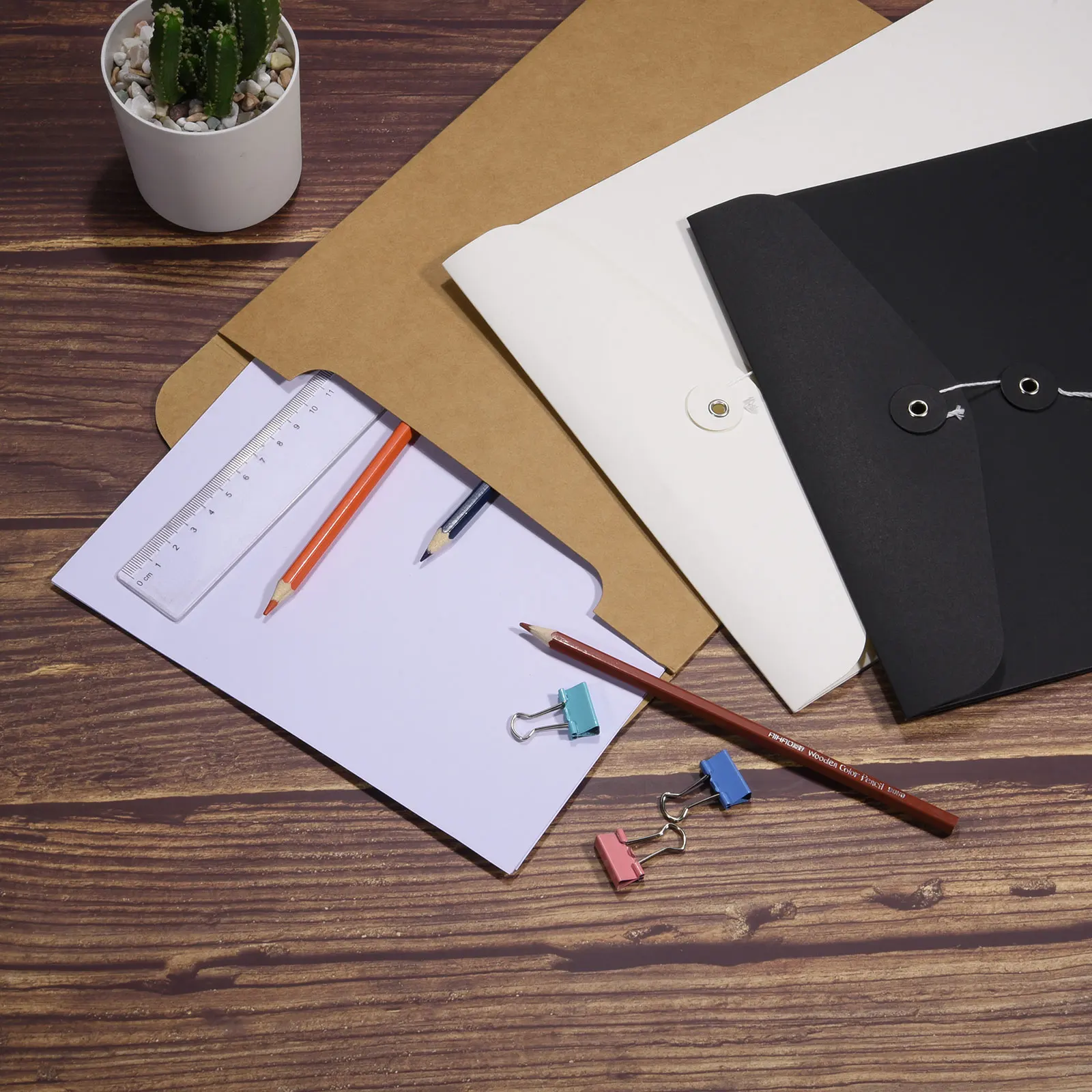 2/5/10Pcs String File Folders A4 Size Document Letter Organizer Holder Filing Envelopes Jacket for Office Brown/Black