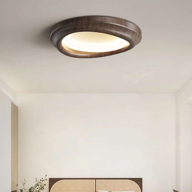 Bedroom Full Spectrum Recessed Led Ceiling Lights Modern Creative Imitation Walnut Color Cream Style Children's Room Home Lamp