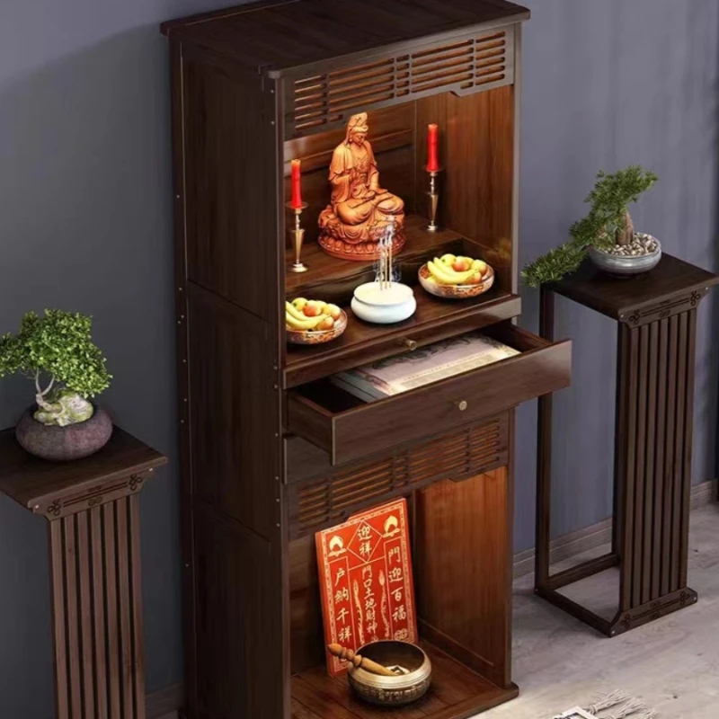 

Two-story shrines, altars, cabinets, tables dedicated to the God of Wealth, Guanyin, Guan Gong, grandfather, ancestors