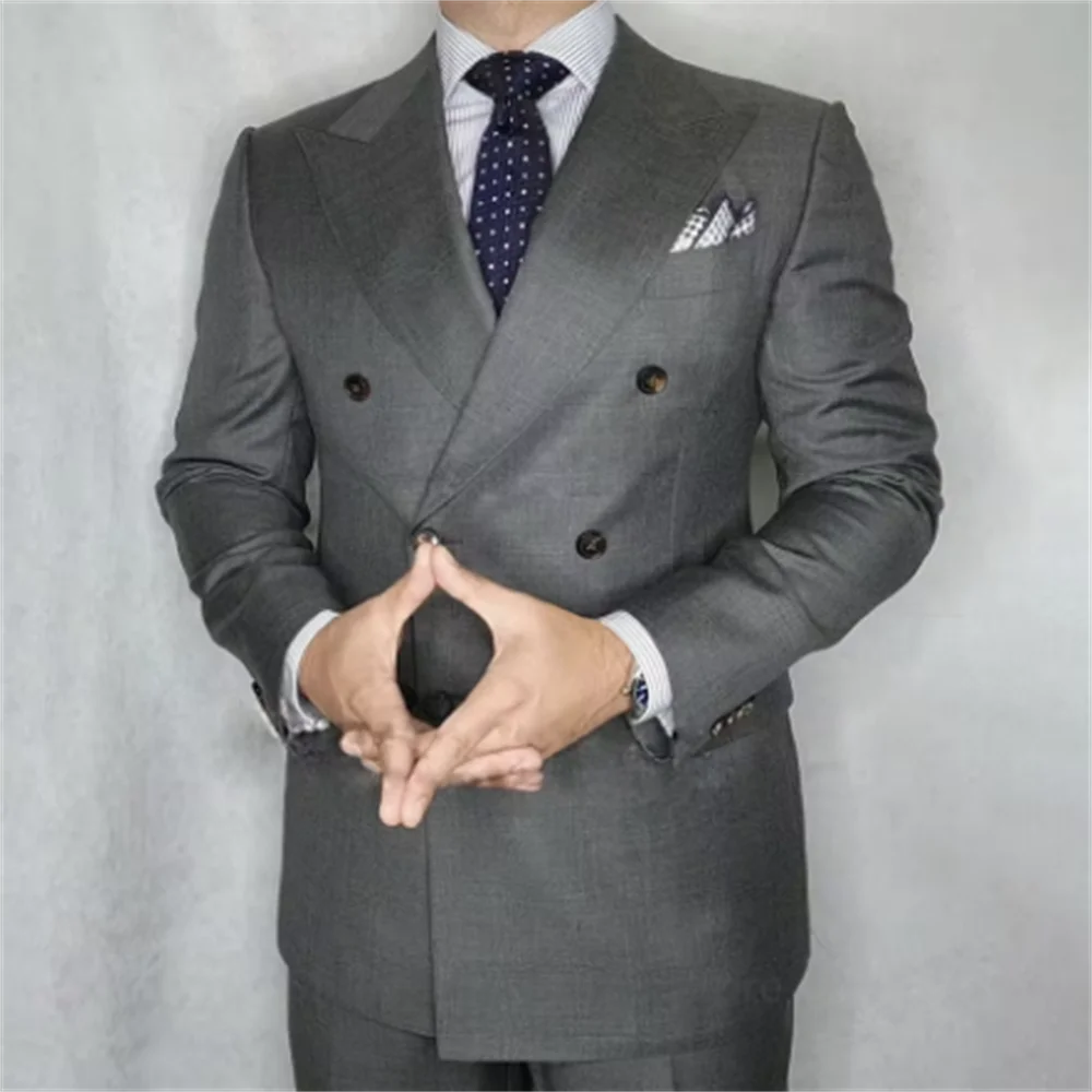 2 Sztuki Nowe Modne Zielone Dwurzędowe Garnitury Męskie Ślubne Slim Fit Smoking Terno Masculino Bal Studniówkowy Marynarka dla Pana Młodego Szyte na Miarę