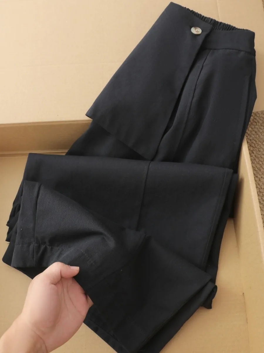 Women's Wide Leg Pants Straight Cut Thin Fake Two-Piece Autumn 2026 Early Season Casual Trousers Vintage Style Natural Waist