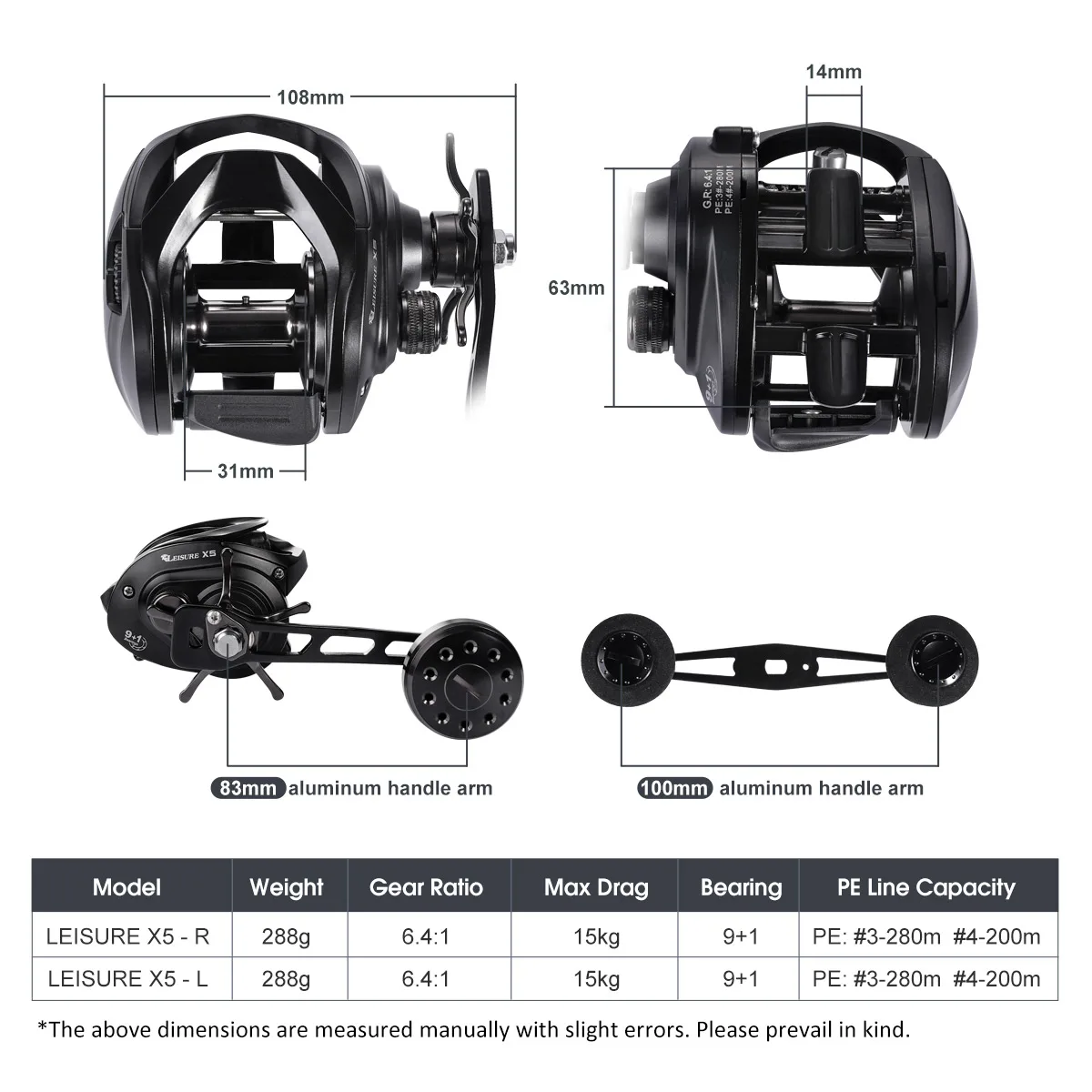 Noeby Baitcasting Reel 15kg Drag 10BB 6.4:1 Large Capacity Brass Gear Stainless Aluminum Lure Fishing Reels Pesca Casting Wheel