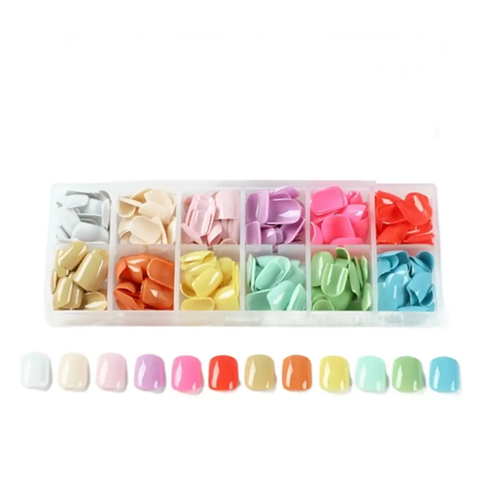 12 Colors/Box Nail Tips Fake Nials Press on Nails Simple False Nails Pure Color French Short Square