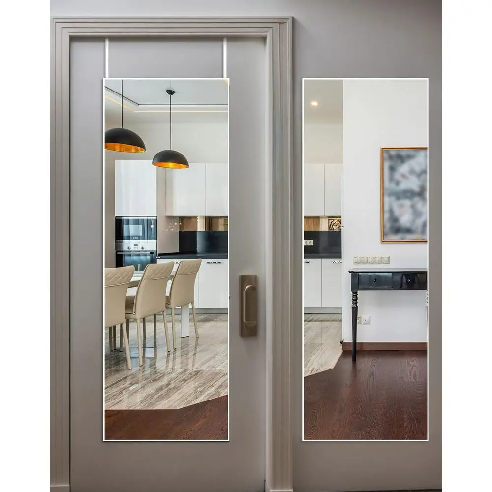 

48"x14" Over-The-Door ull Length Mirror - No Drill Hanging with Metal Hooks, Shatterproo Glass & e or Bathroom, Bedroom, Entrywa