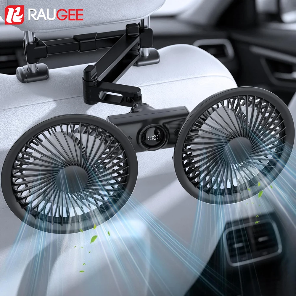 Car Cooling Fan Dual Heads Car Seat Headrest Fan 360° Rotation Foldable Arm Cooling Fan 3-speed Adjustable USB Powered Air Fan