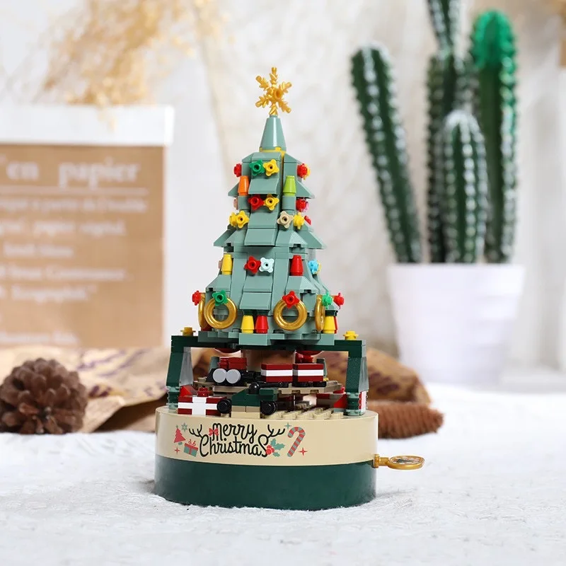 Carillon girevole serie natalizia JK-1302 modello di albero di natale colorato assemblaggio di blocchi di natale per bambini