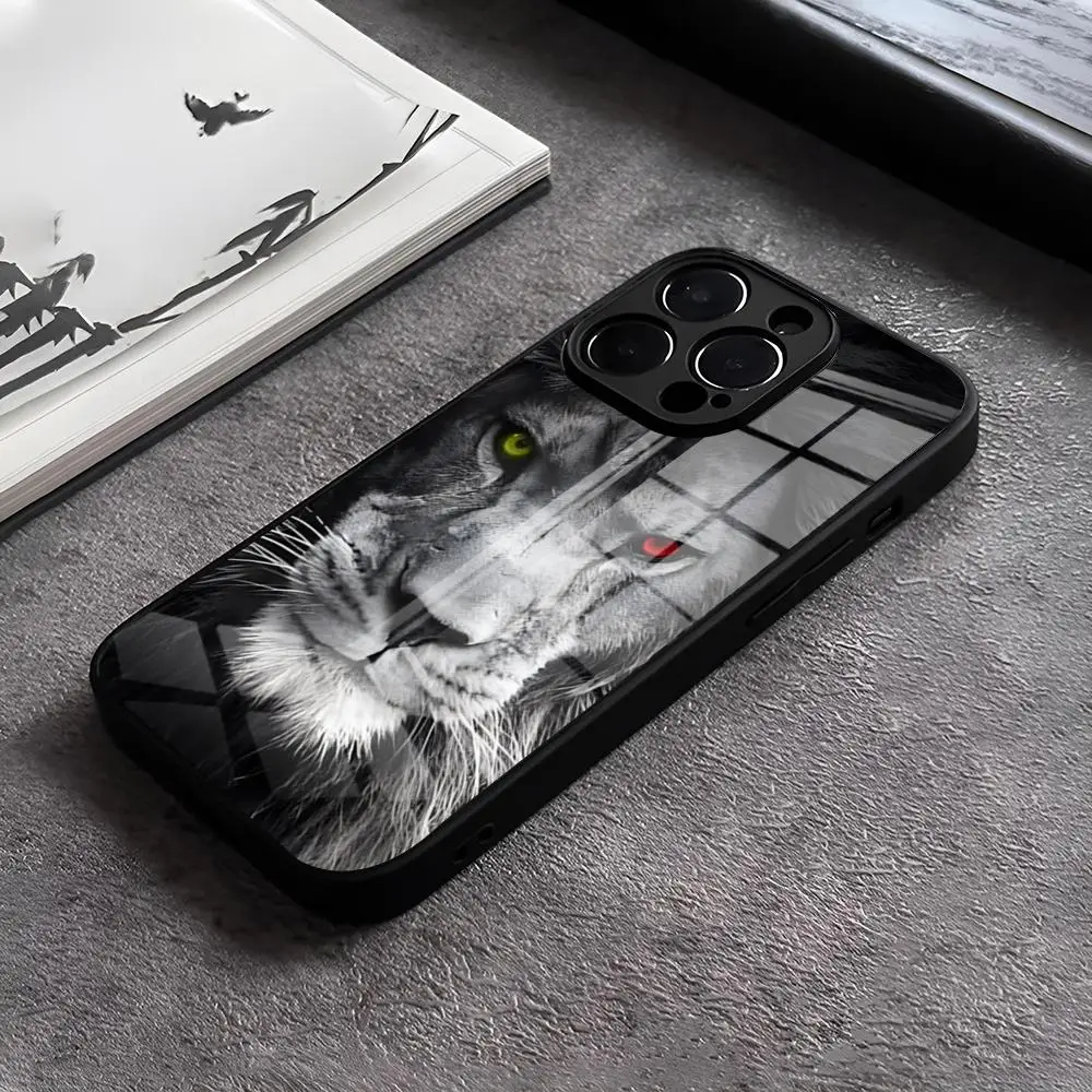 

Animal Lion Wolf Tiger Eagle Phone Case For IPhone 15 Pro Max 12 16 14 Plus 11 13 Pro X XR XS 7 8 Plus SE Glass Back Cover