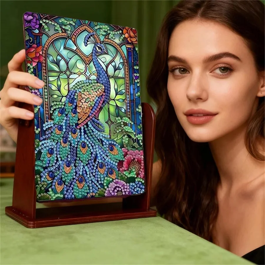 

DIY Special Shape Peacock Table Top Diamond Painting Mirror Kit Desktop Diamond Mirror Art Kits 5D Diamond Art Tabletop Decor