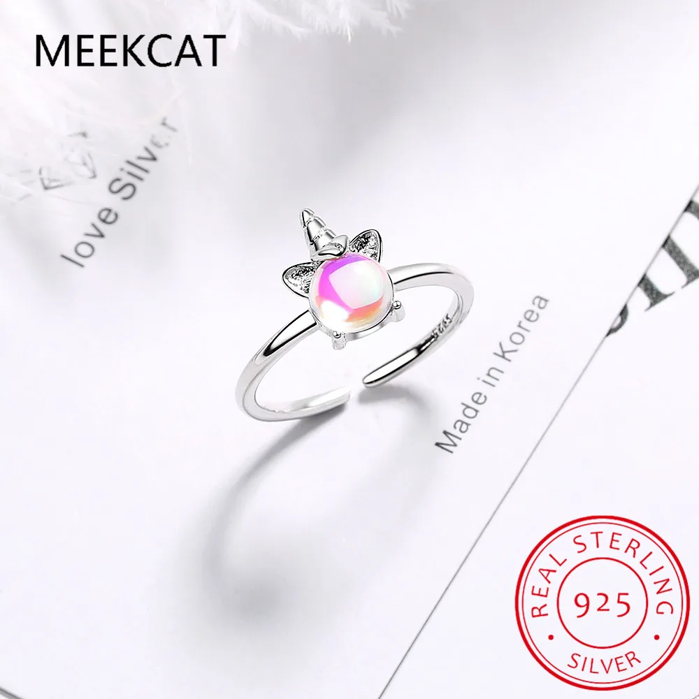 925 Sterling Silver New Woman Fashion Jewelry High Quality Color Crystal Zircon Unicorn Ring Adjustable Size Open Ring