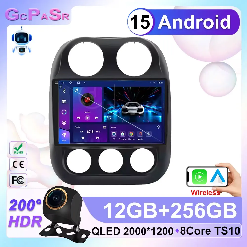 Radio de coche Android 15 para JEEP Compass Patriot 2011 - 2017 reproductor Multimedia automático navegación GPS Carplay estéreo 4G BT No 2din DVD