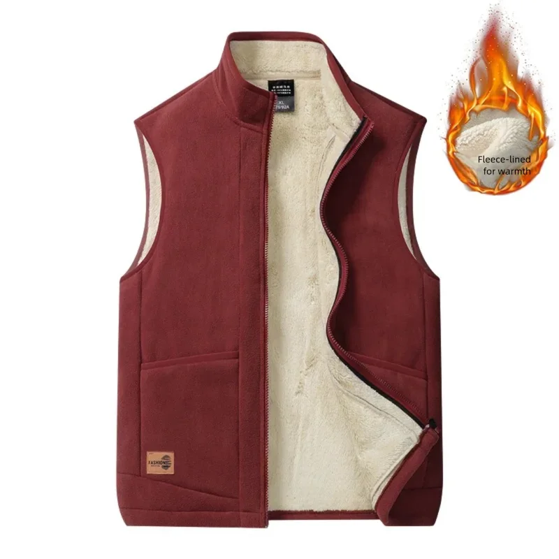 

Fleece vest for men and women in spring thickened and warm stand-up collar loose and large sized jacket with fleece