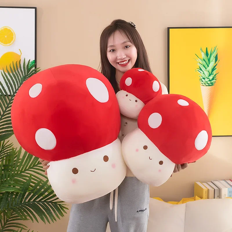 60cm Cute Simulated Mushroom Plush Toy Stuffed Soft Lifelike Plant Kawaii Shiitake Mushroom Doll Toys for Kids Girls Gift Deco