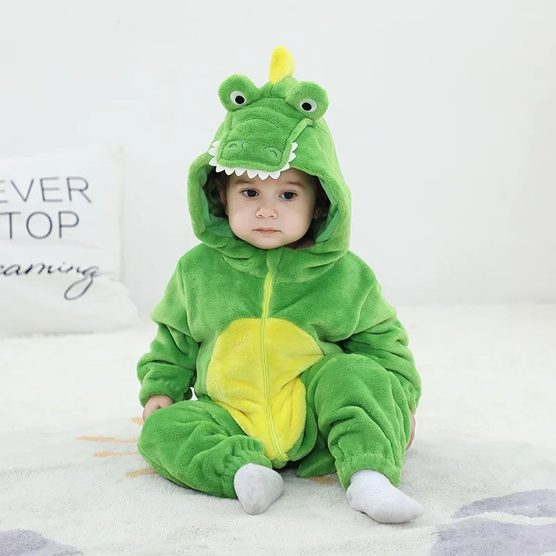 Lovely Crocodile Newborn Baby Clothes Boy Girl Bodysuits Halloween Cosplay Costume Ropa Bebe Winter Flannel Infant Soft Warm