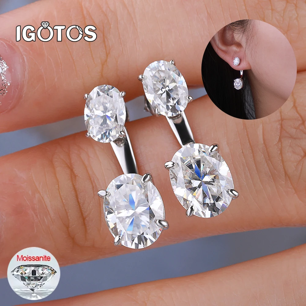 Pendientes de Moissanita con Corte Ovalado de 6CTTW para Mujer, con Tachuelas Desmontables y Aros Colgantes, Plata de Ley S925, Chapado en Oro de 18K, con Certificado GRA