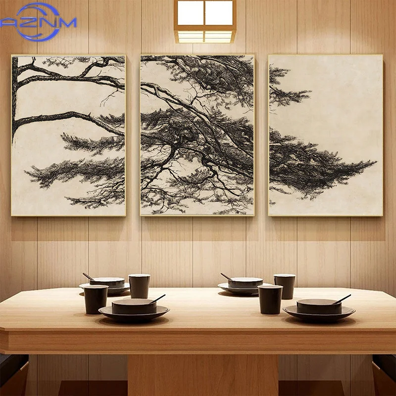 Vintage Pine Tree Branch Japan Posters and Prints Canvas Painting Retro Wall Art Picture for Living Room Home Decoration Cuadros