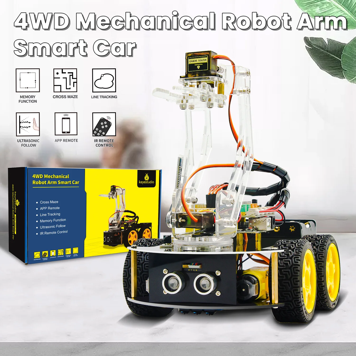 

Keyestudio Mechanical 4WD Robot Arm Car Kit for Arduino Robot Car Kit Programmable STEM Toys/Support Android &IOS DIY Electronic