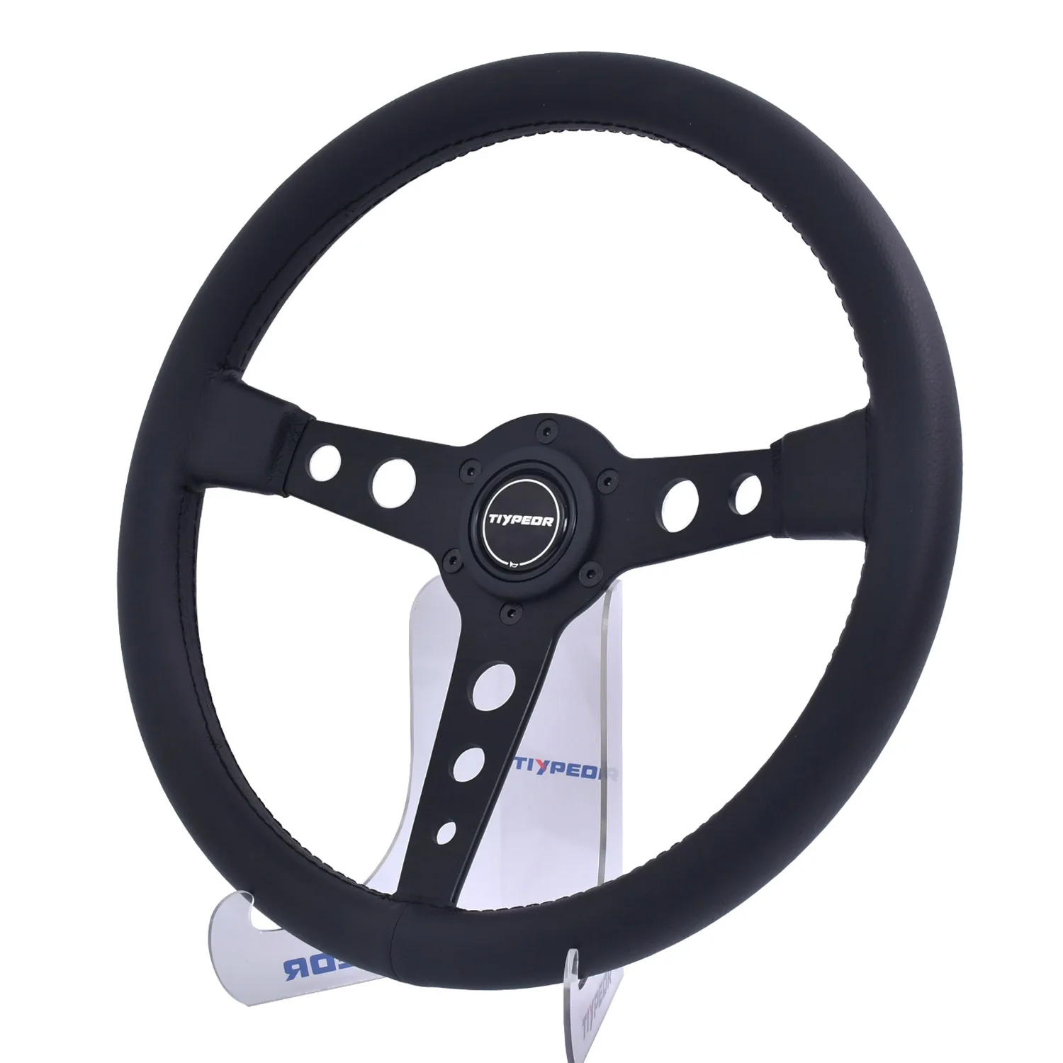 Tiypeor Universal 14inch 6-Bolt Racing Steering Wheel 350mm Flat Leather Steering Wheel