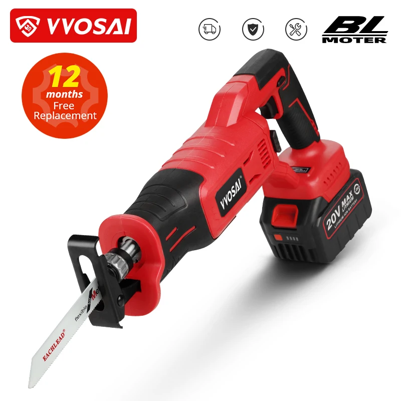 VVOSAI MT-Series 20V Brushless Electric Saw 3500 SPM Motor Metal Wood Cutting Tool Variable Speed Cordless Reciprocating Saw