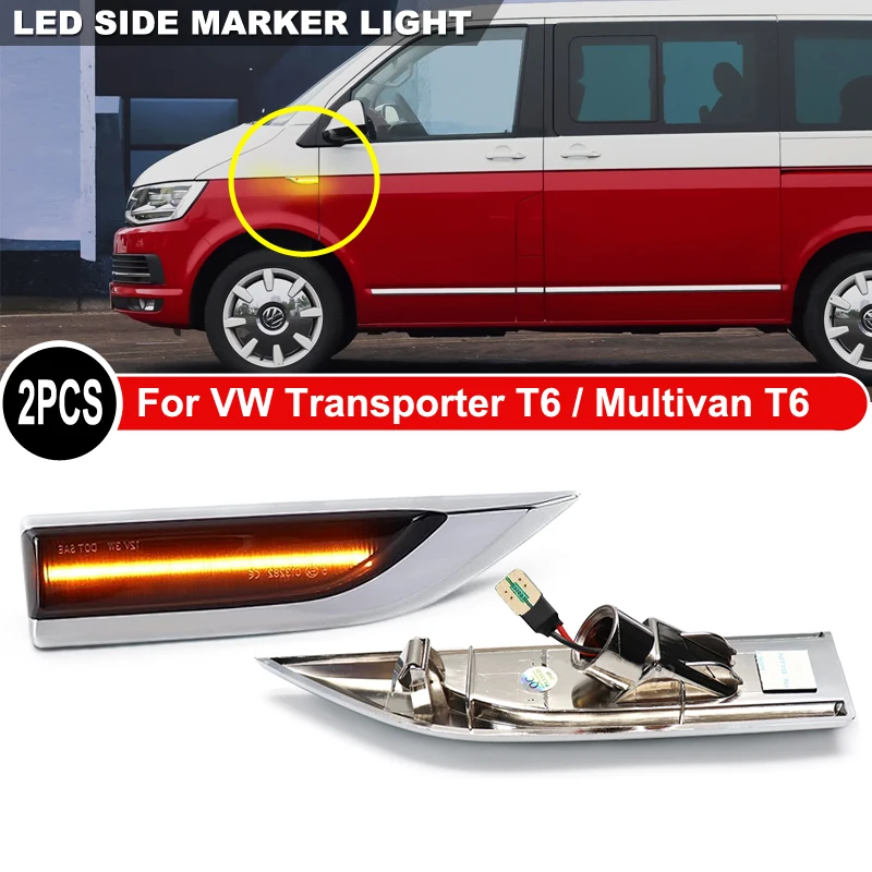 2Pcs LED Side Marker Light Dynamic Indicator Lamp For VW Transporter T6 2016-2019 Multivan T6 2016-2019 Replace OEM 7E0949101