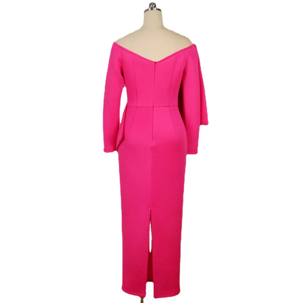 ชุดราตรีออกงานหรูหราสไตล์ลำลอง คอวี ไหล่เฉียง แต่งโบว์ ดีไซน์สวยหรู คุณภาพสูง สำหรับผู้หญิง รับตัดตามสั่ง