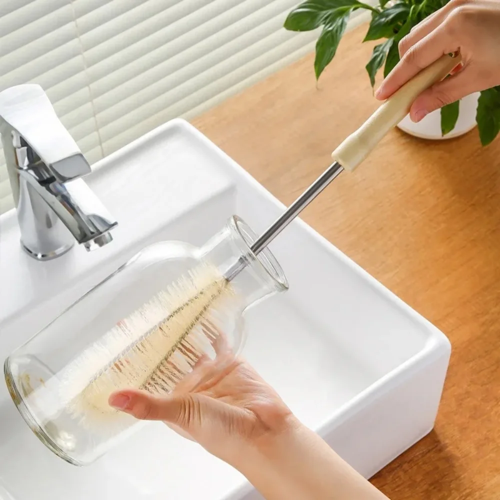 Hangable Long Handle Cleaning Brush L Shape Multipurpose Glass Bottle Scrubber For Drink Cups Baby Feeding Bottles Washing Tool image 4