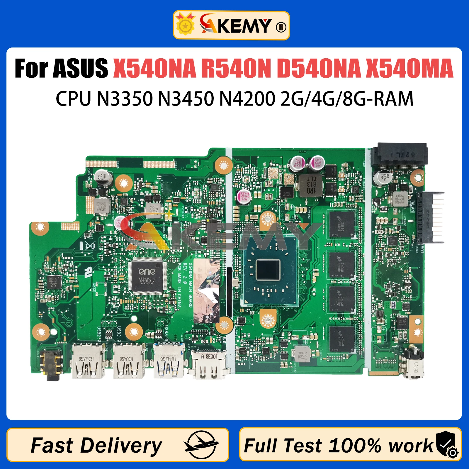 AKEMY X540NA Mainboard For Asus X540 X540N R540N D540NA X540MA Laptop Motherboard With N3350 N3450 N4200 CPU 2G/4G/8G-RAM