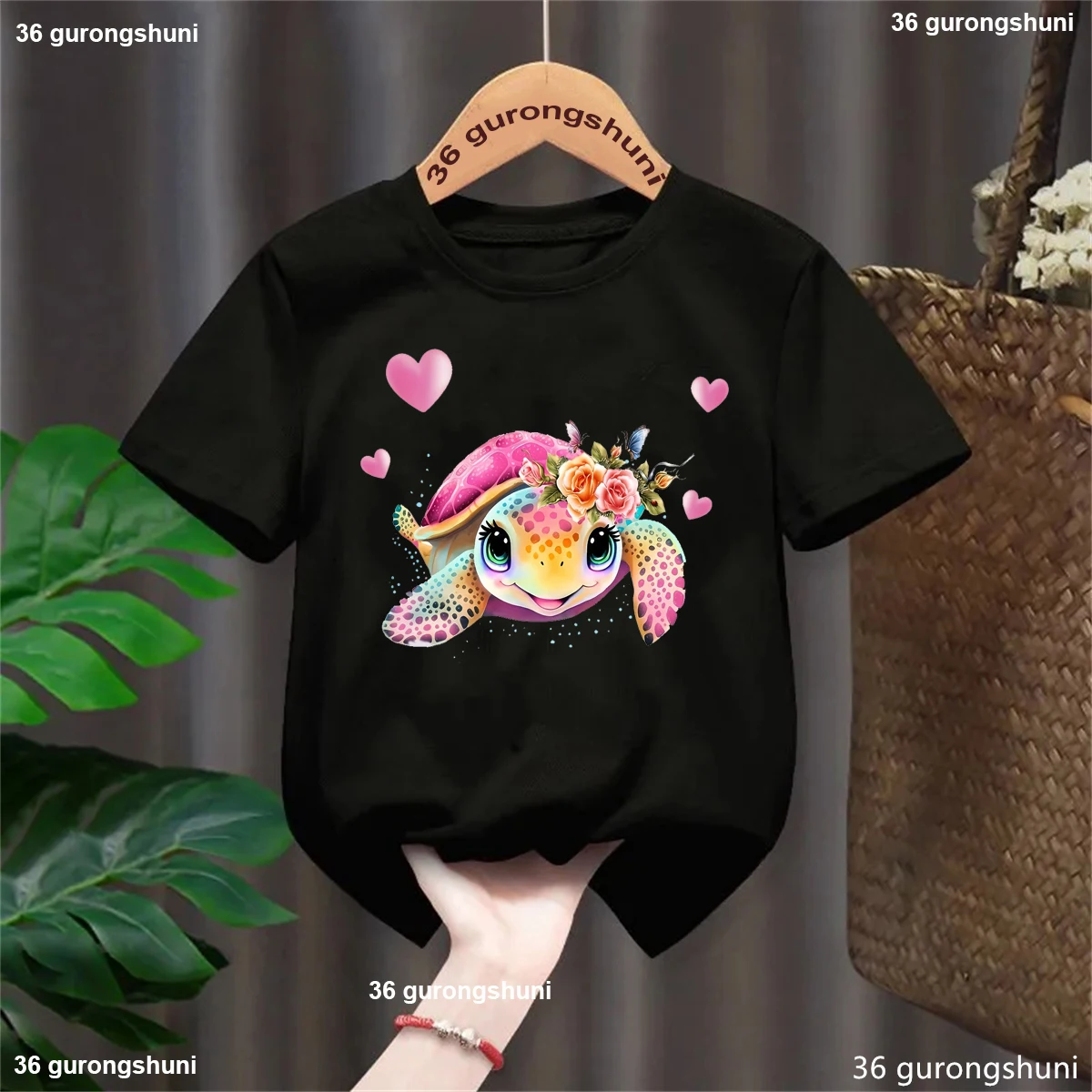 Cute Sea Turtle With A Big Smile Printed T Shirt For Girls/Boys Kawaii Kids Clothes Pink/Yellow/Gray/Blue/Black/White T-Shirt