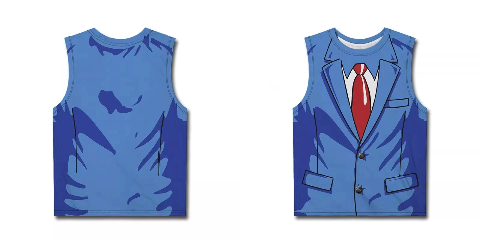

New 3D printed blue suit tie, humorous and quirky suitable for both men and women, quick-drying, sleeveless T-shirt, casual vest