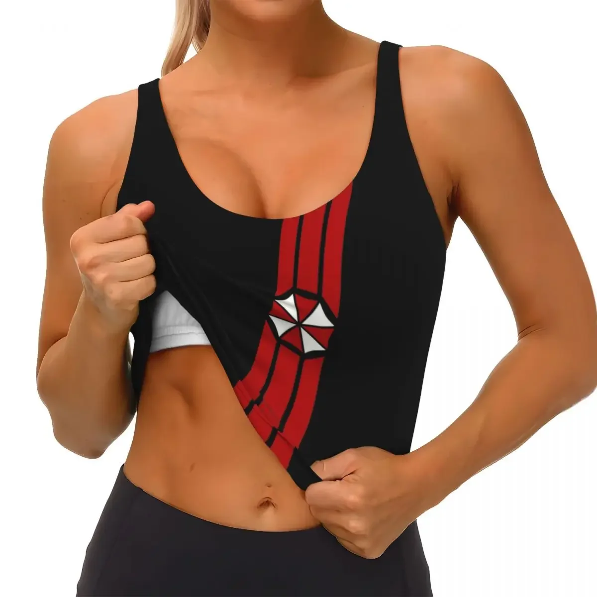 カスタムハイインパクト映画ゲームアンブレラコーポレーションコスプレスポーツブラ女性用ジムワークアウトヨガクロップトップ