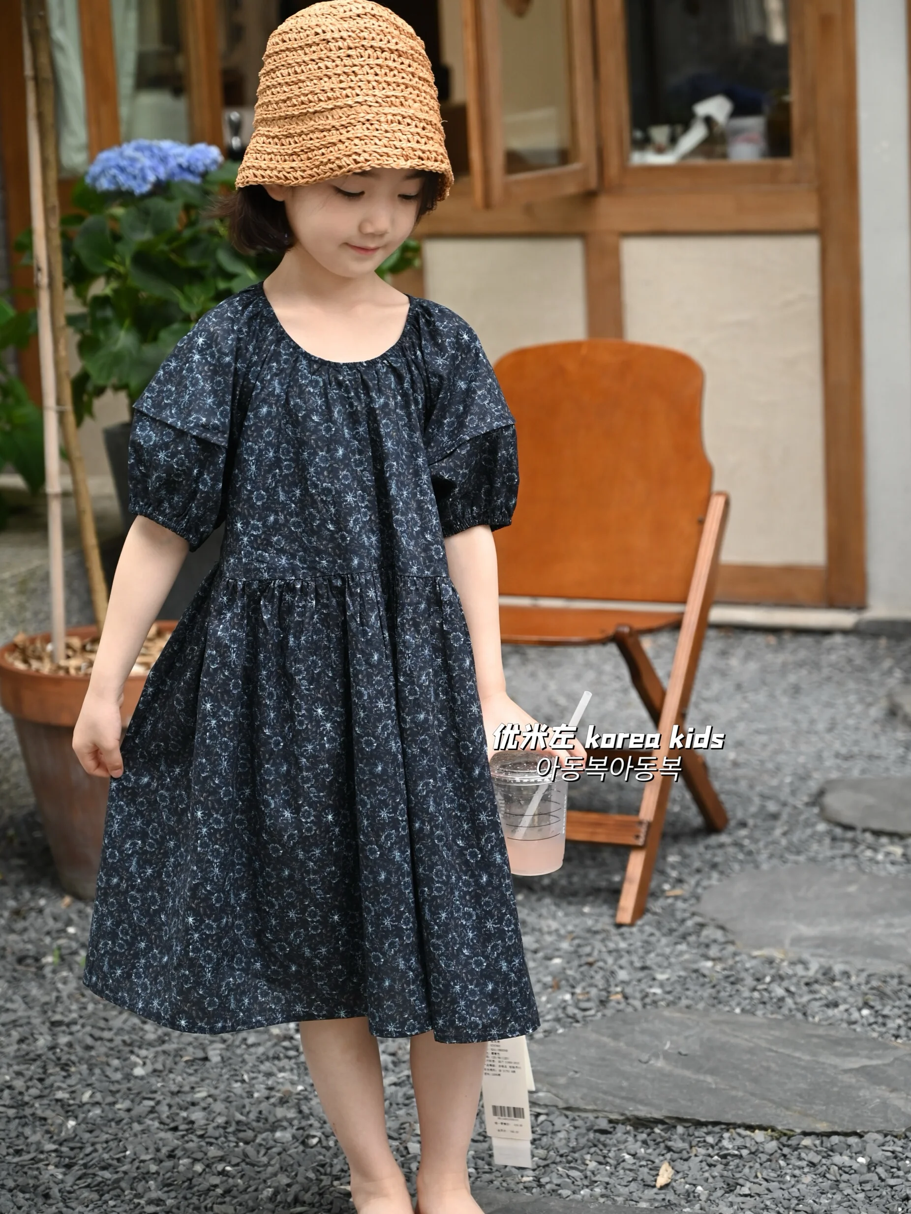 Baby Girl Dress High-end Children Dress Girls 2024 New Style Sweet Girl Bubble Sleeve Floral Dresses Summer Beach Dresses