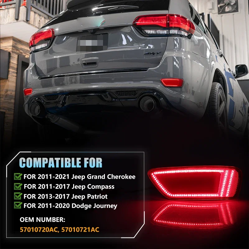 iJDM Rear Bumper Reflector Lights for Jeep Grand Cherokee WK2,Compass & for Dodge Journey Tail, Brake & Rear Fog Lamps 2011-2021