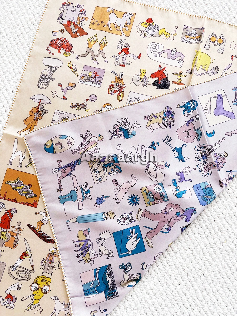 

Women 70cm Silk Scarf Hand Rolled Scarfs Shawls Bag Belt Accessories Lady Christmas Gift Double Faced Print Bandanas