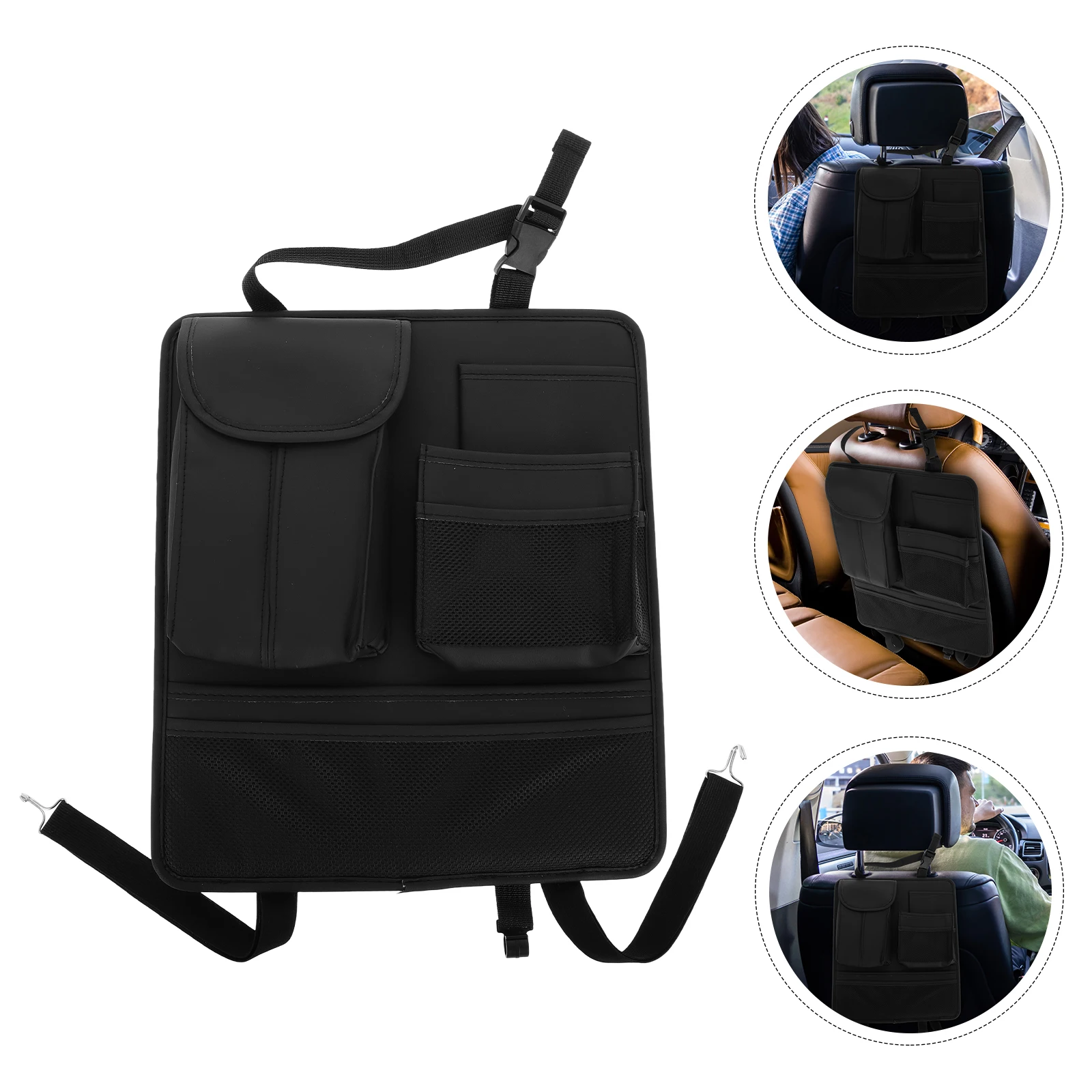 

Universal Seat Back Organizer Waterproof Pu Backseat Storage Bag Tissue Holder Heavy Duty Durable Easy Install Hanging Car
