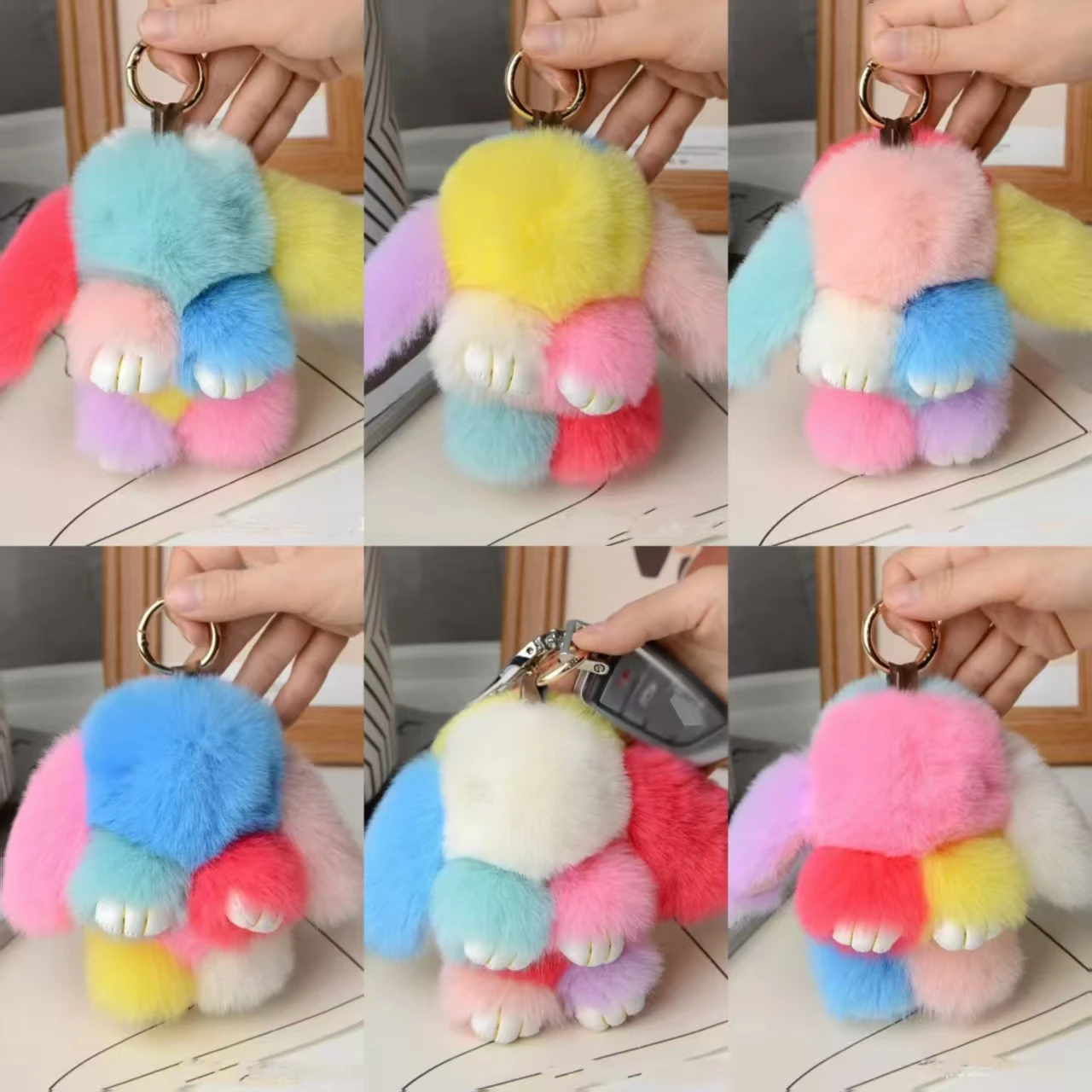 

Fluffy Rabbit Keychain - Adorable Pompom Keyring for Women,15CM Cute Car Key & Bag Charm, Perfect Gift for Girls