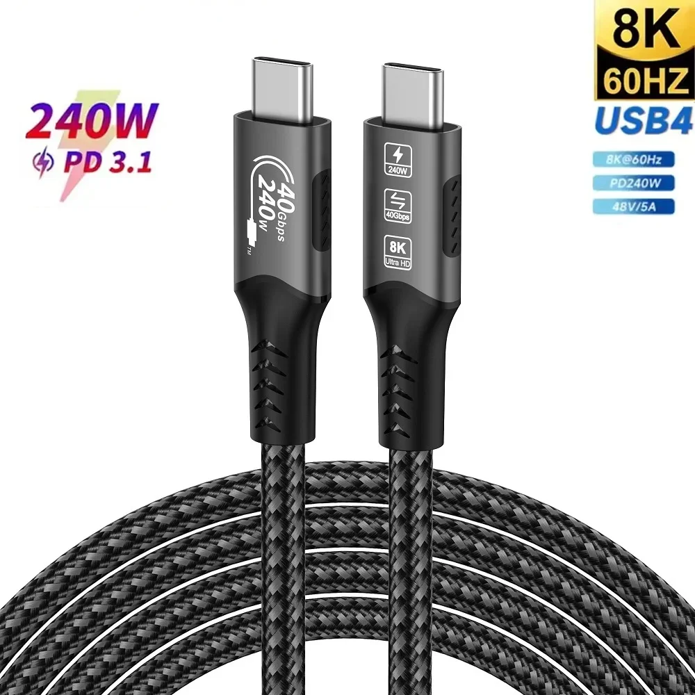 USB 4 Cable PD 240W Type C Fast Charging Phone Charger Data Cord 40Gbps 8K 60Hz Data transmission Wire For iPhone MacBook Laptop