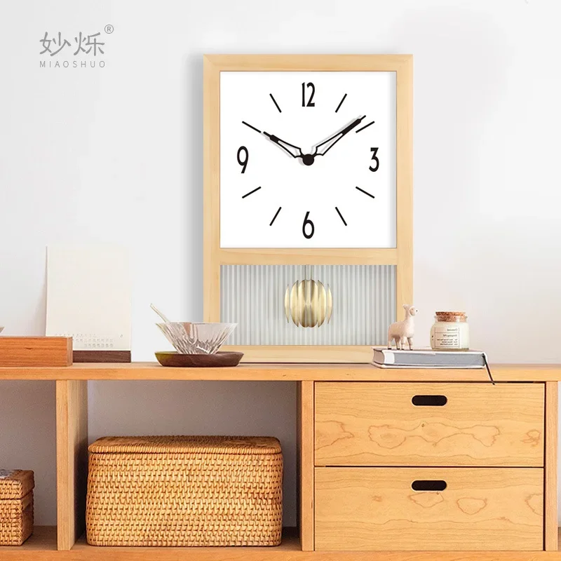 Solid wood Japanese living room wall clock bedroom retro silent desktop pendulum wooden clock light luxury home desktop clock