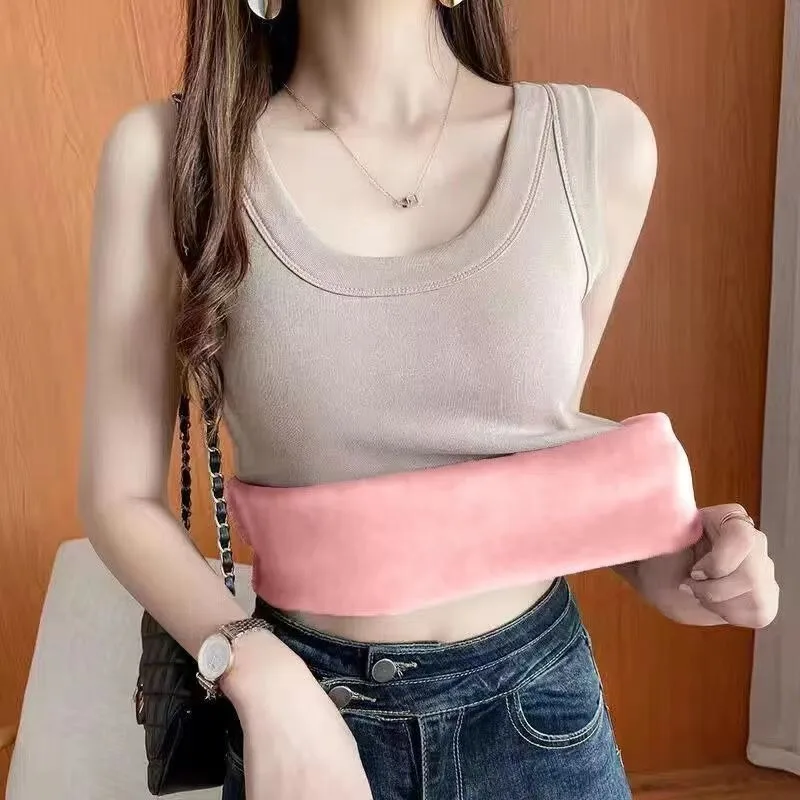 New Women Strappy Autumn Winter Lady Extra Fleece Thickness Warmth Basic Layer Top Slim-fitting Flattering Girls Innerwear Top