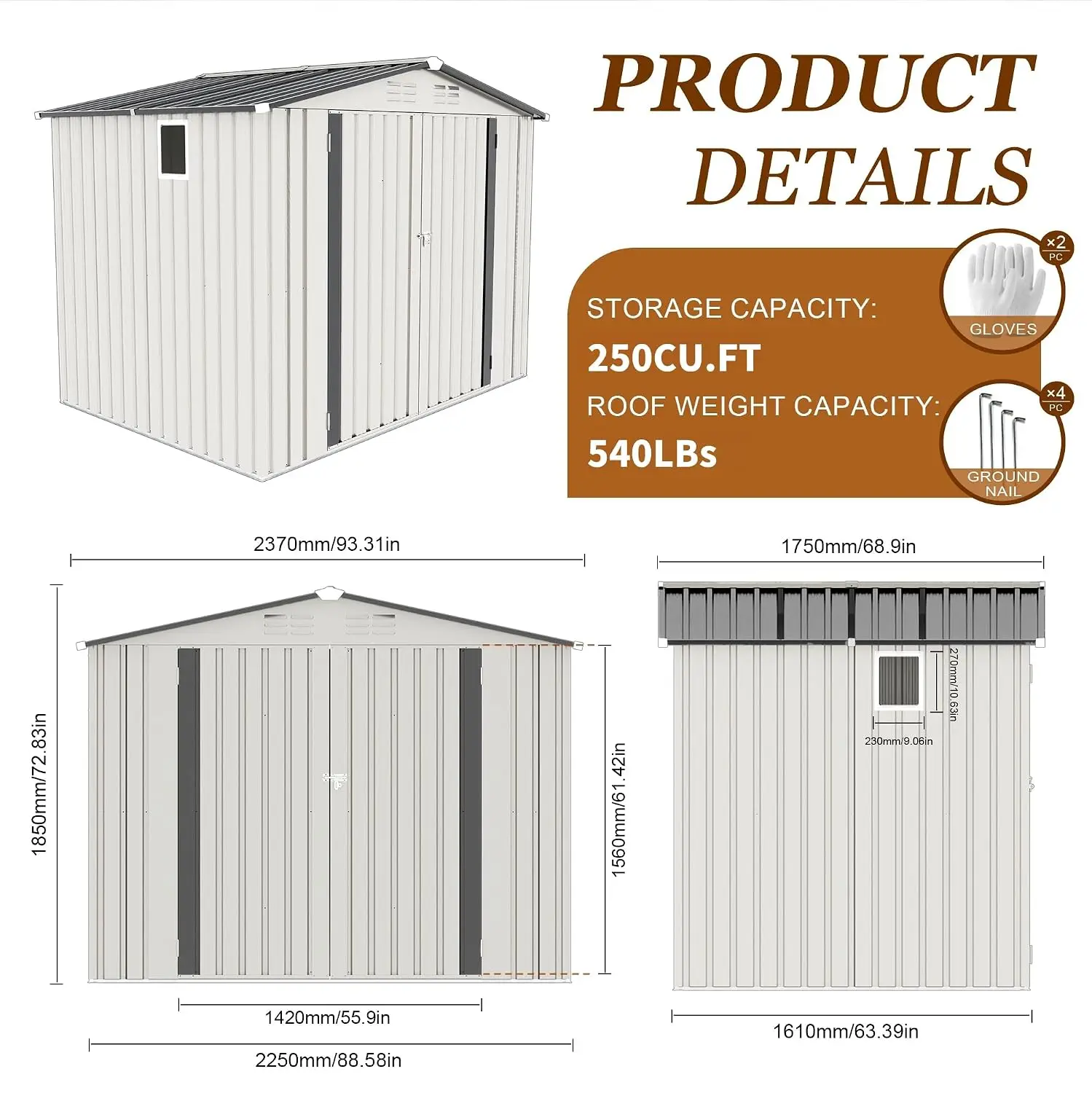 Galvanized Steel Garden Storage Shed with Lockable Door & Window, Waterproof Metal Tool Shed for Backyard Patio Lawn, Customized