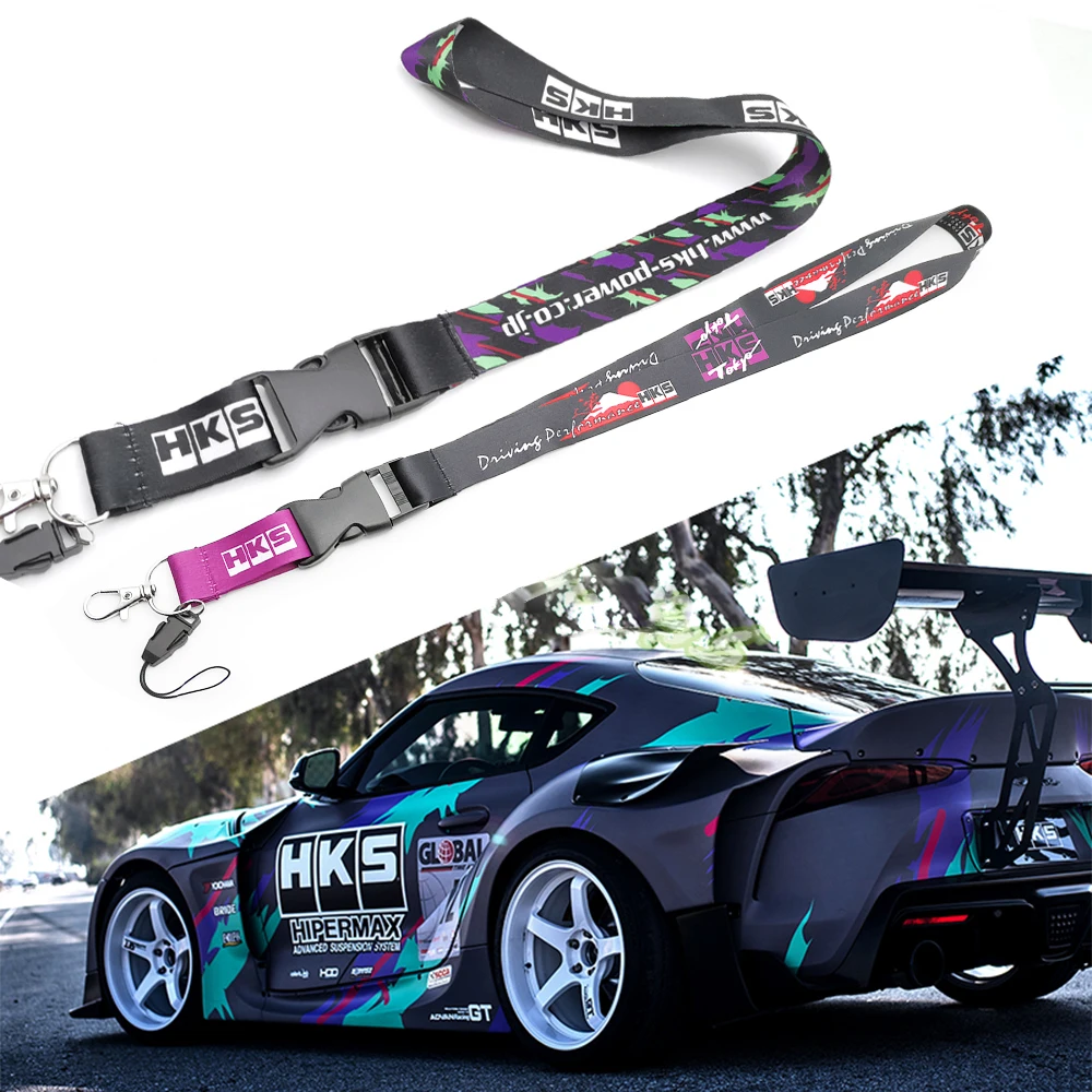 1PCS HKS Logo Car Neck Lanyard JDM Style Cell Phone Work ID Card Hanging Rope Creative Gifts For Man Auto Keychain Accessories