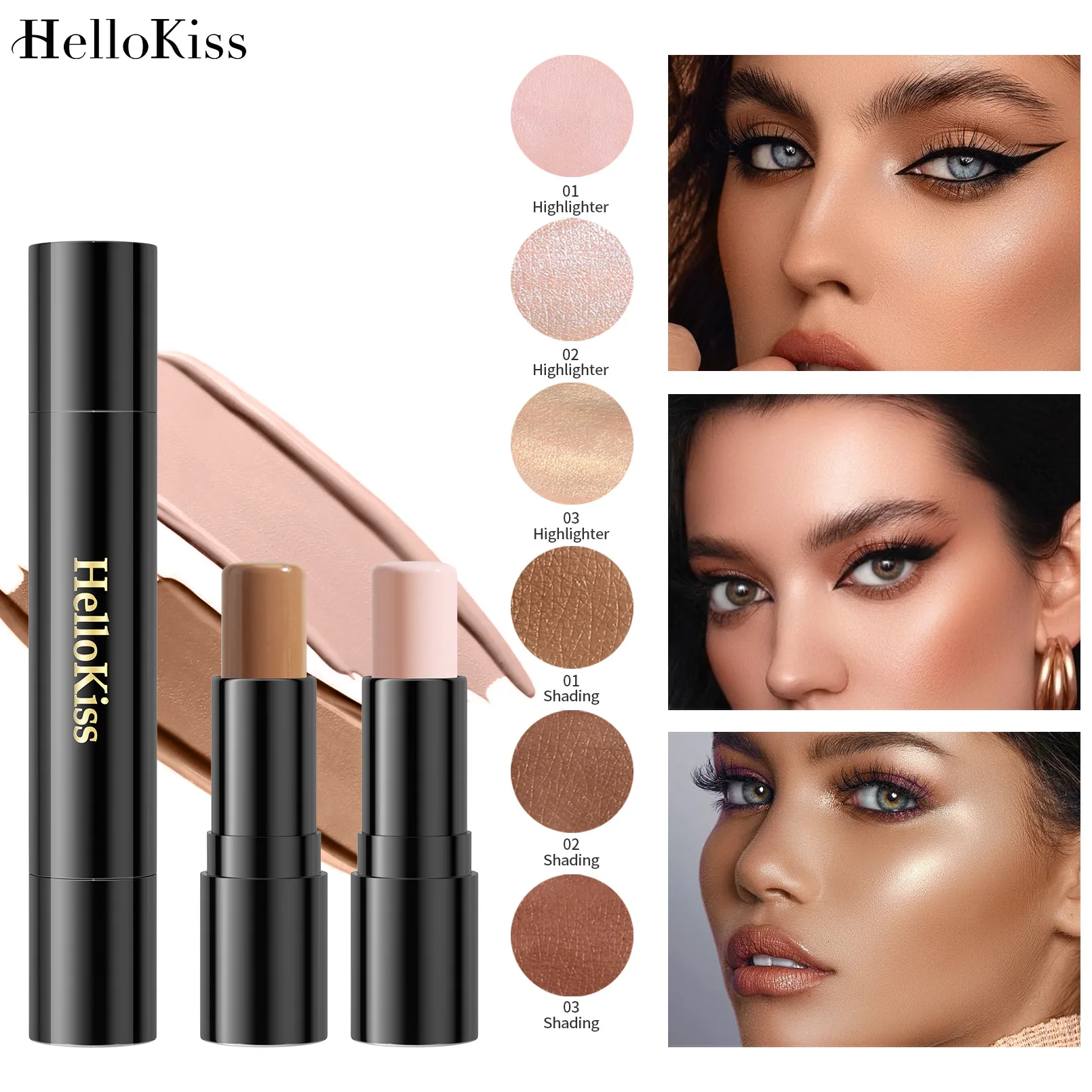 

HelloKiss Highlight Double Head Grooming Stick, стерео Face Double Head Shadow Highlight Stick Консилер для макияжа