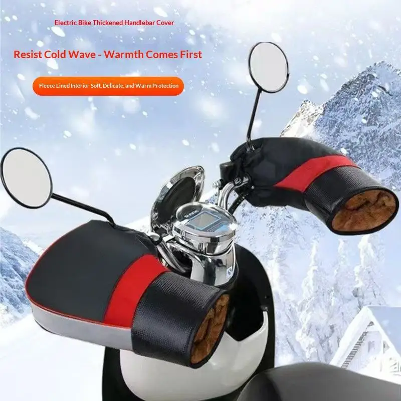1 Pair Motorcycle Handlebar Gloves Muffs Winter Cycling Gloves Waterproof Handlebar Cover Mitts Snowmobile E-Bike Thermal Gloves