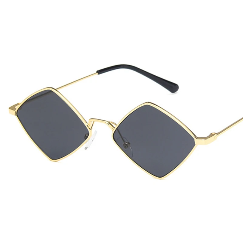 Hipster Polygon Sunglasses para mulheres, Irregular Vintage Small Frame, Rhombus Ladies Sunglasses, Retro Alloy Eyewear, Preto