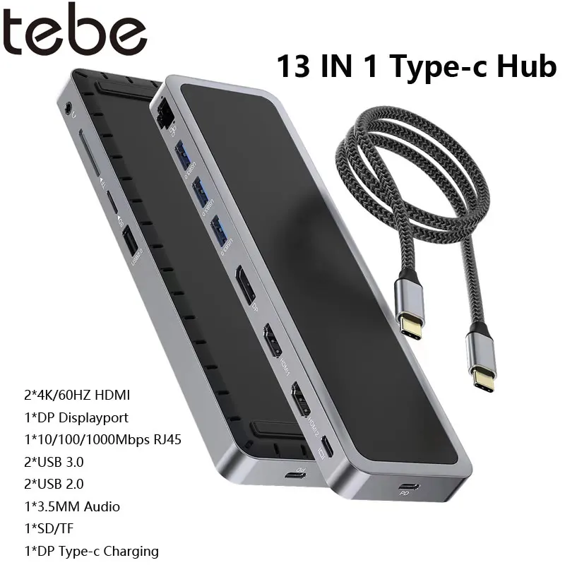 

USB-концентратор Tebe 13 в 1, 1000 Мбит/с, 3,5 мм