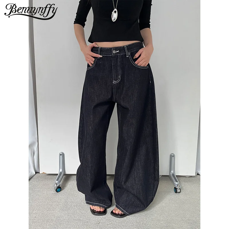 

Джинсы Benuynffy в корейском винтажном стиле с низкой талией, свободные, для женщин, весна 2026, новая модная уличная повседневная одежда, широкие брюки оверсайз для женщин