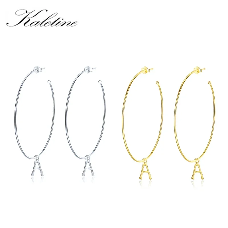 KALETINE Fashion Letter 925 Sterling Silver Earrings For Women Hip Hop Initial Hoop Earrings For Women Trend Jewelry A-Z